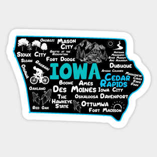 Cedar Rapids Iowa map Des Moines Sioux City, Mason City, Boone, Ames, Davenport, Ottumwa, Fort Madison Sticker